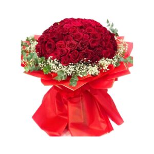 100 Pcs of red roses with gypsophila