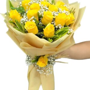 16 Pcs of yellow rose with yellow wrapping